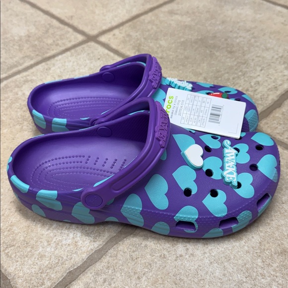 CROCS Purple and Teal Heart Mules - Picture 2 of 2